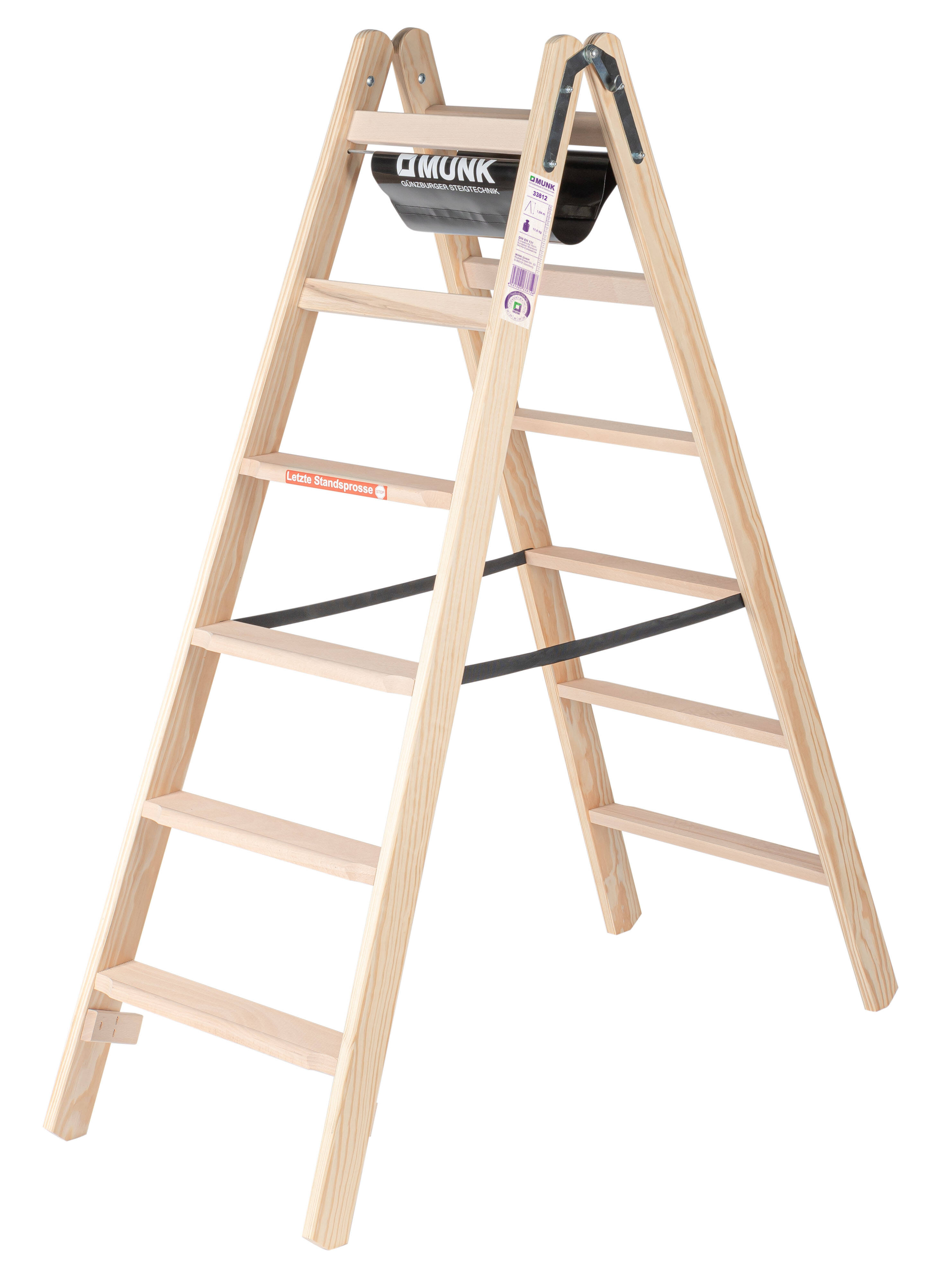 MUNK Stufen-Stehleiter Holz beidseitig begehbar  
