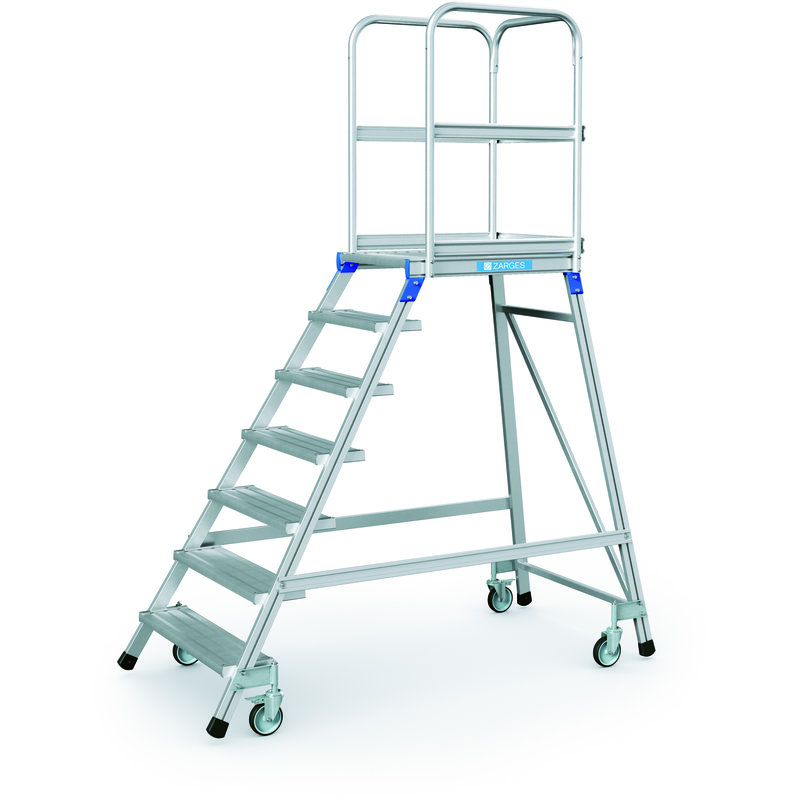 ZARGES Podesttreppe, fahrbar, einseitig begehbar mit Leichtmetall-Stufen und Plattform