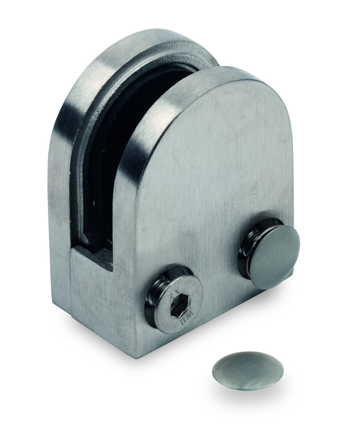 Glasklemmen halbrunde Form Edelstahl V2A gerader Anschluss ohne Gummieinlage