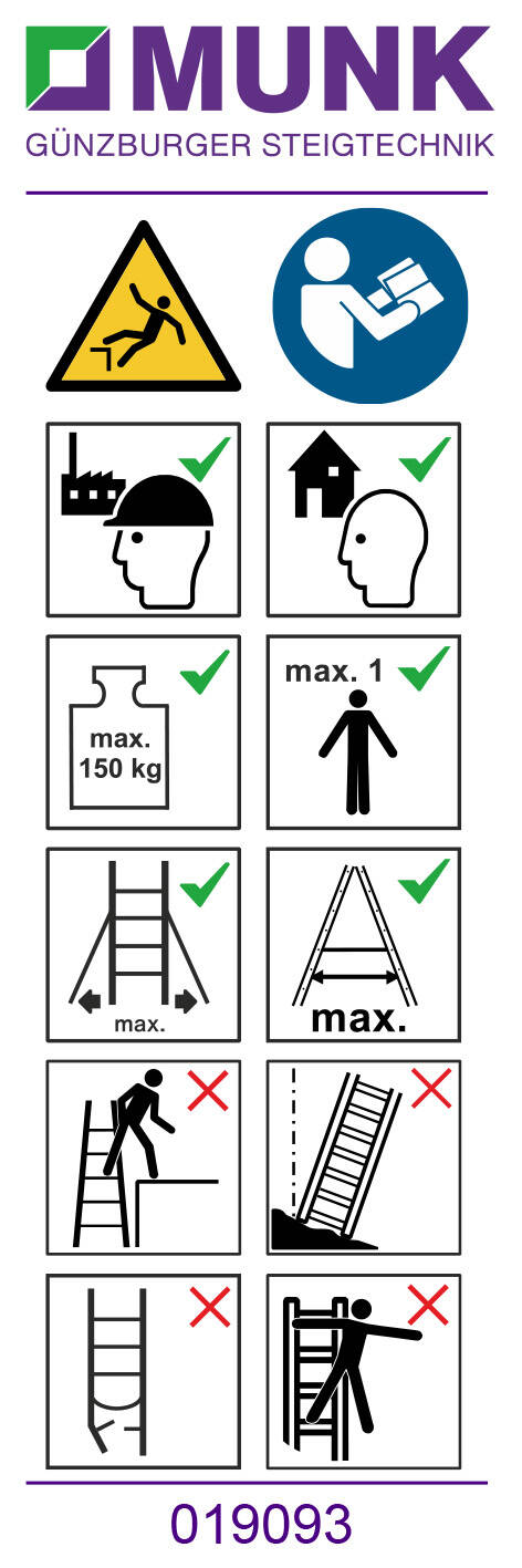 MUNK Aufkleber mit Benutzerhinweisen (Plattformleitern, Podesttreppen)  