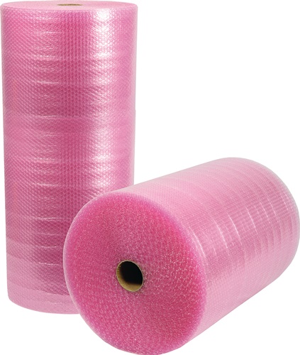 Luftpolsterfolie 3-lagig rosa, ESD B600xL50xS100mm Noppen-D10xH4mm rosa,ESD