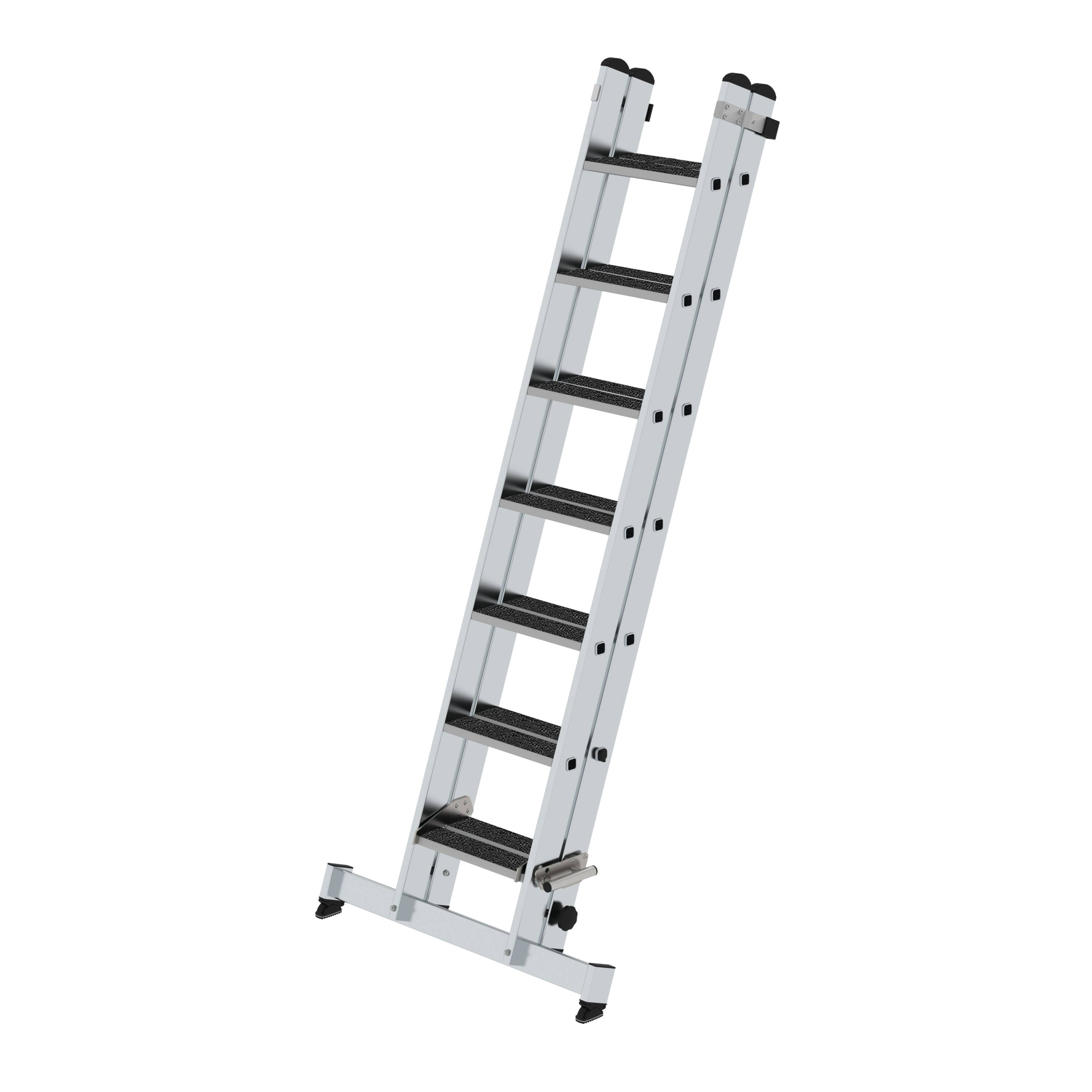 MUNK Stufen-Schiebeleiter 2-teilig mit nivello-Traverse und clip-step R13  