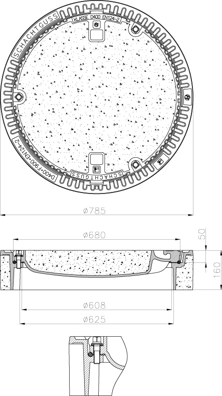 Schachtabdeckung Beton/Guss, rund Kl. D400 = 40to, tagwasserdicht