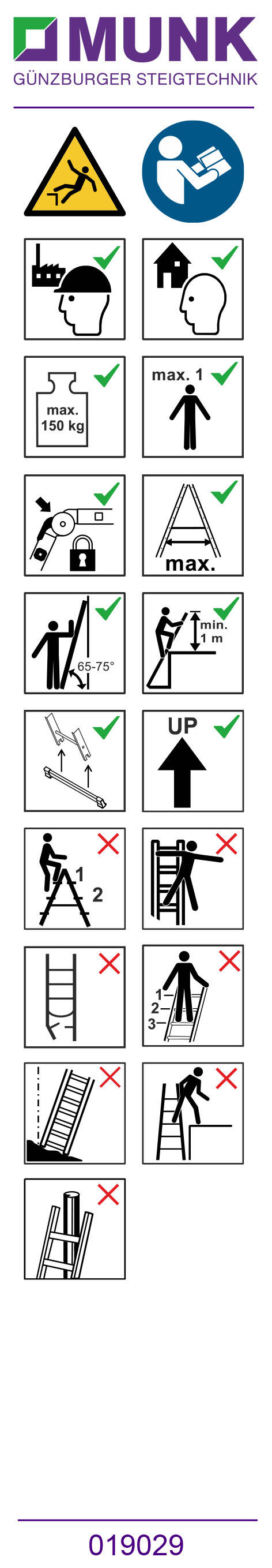 MUNK Aufkleber mit Benutzungshinweisen (Stufenleitern, Sprossenleitern)  