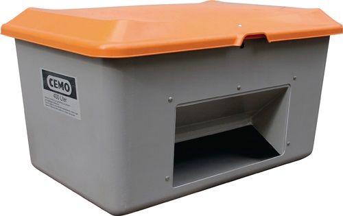 Streugutbehälter L1210 x B820 x H670 mm 400l GFK grau/orange m.Entnahmeöffnung