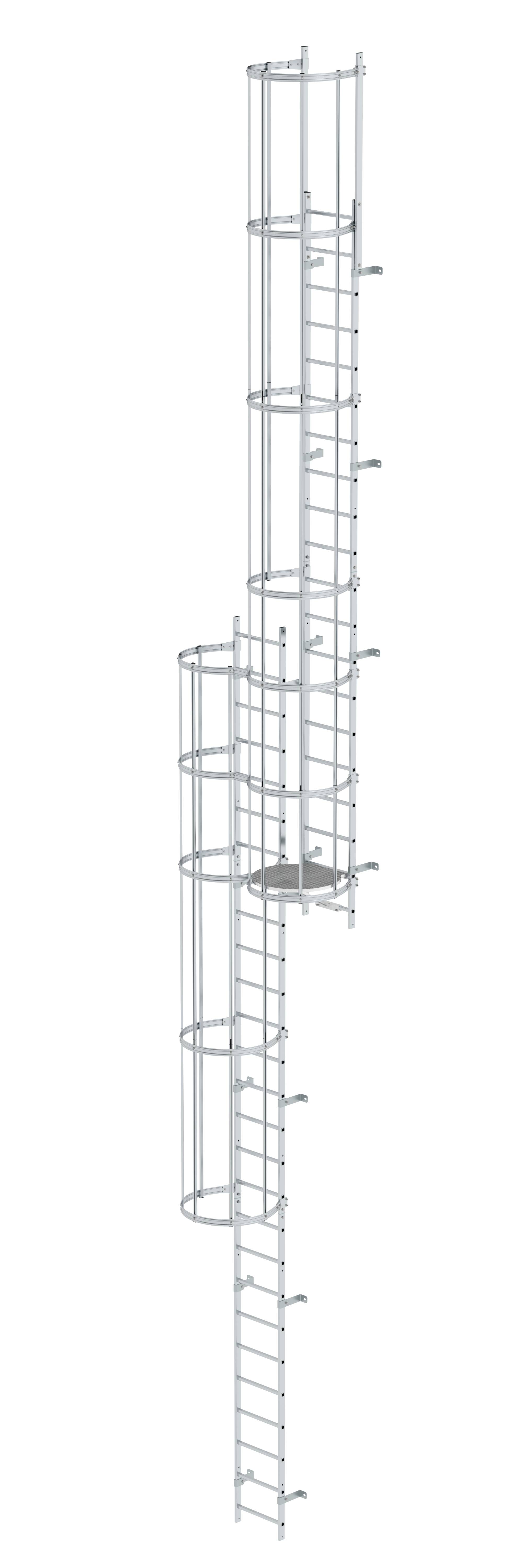 MUNK Mehrzügige Steigleiter mit Rückenschutz (Notleiter) Aluminium blank  