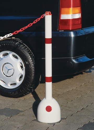 Parkpilz inkl.Pfosten D.60 mm Ku. weiß m. roten Reflexstreifen m.Abschlusskappe