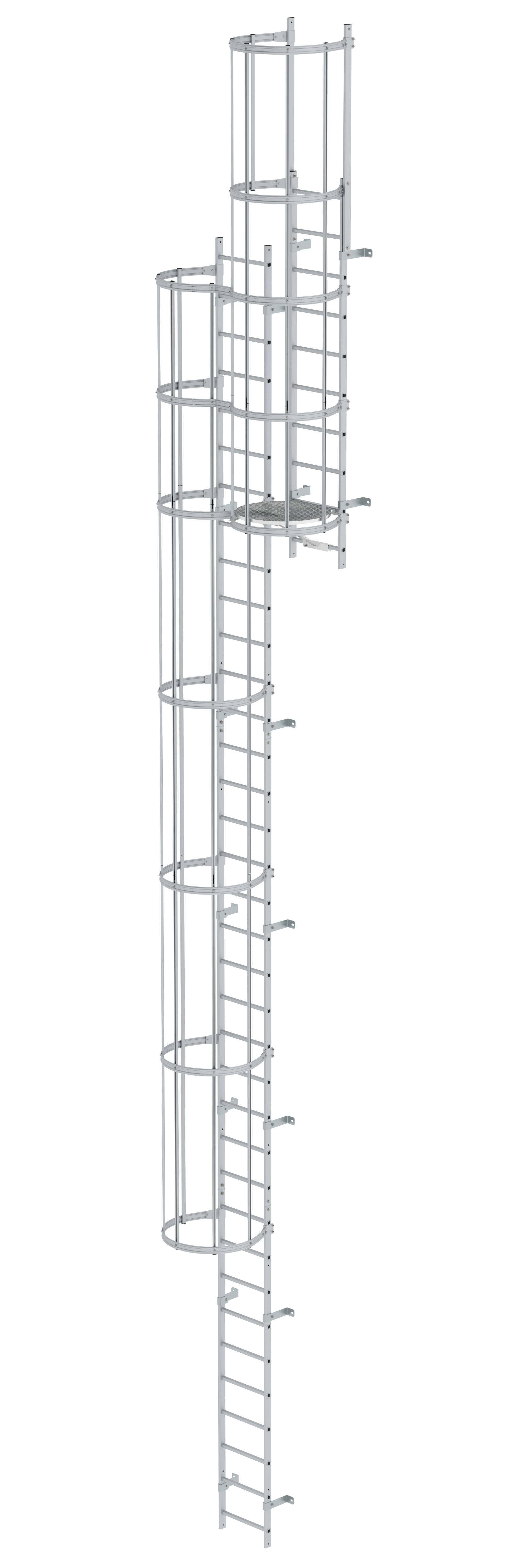 MUNK Mehrzügige Steigleiter mit Rückenschutz (Bau) Aluminium eloxiert  