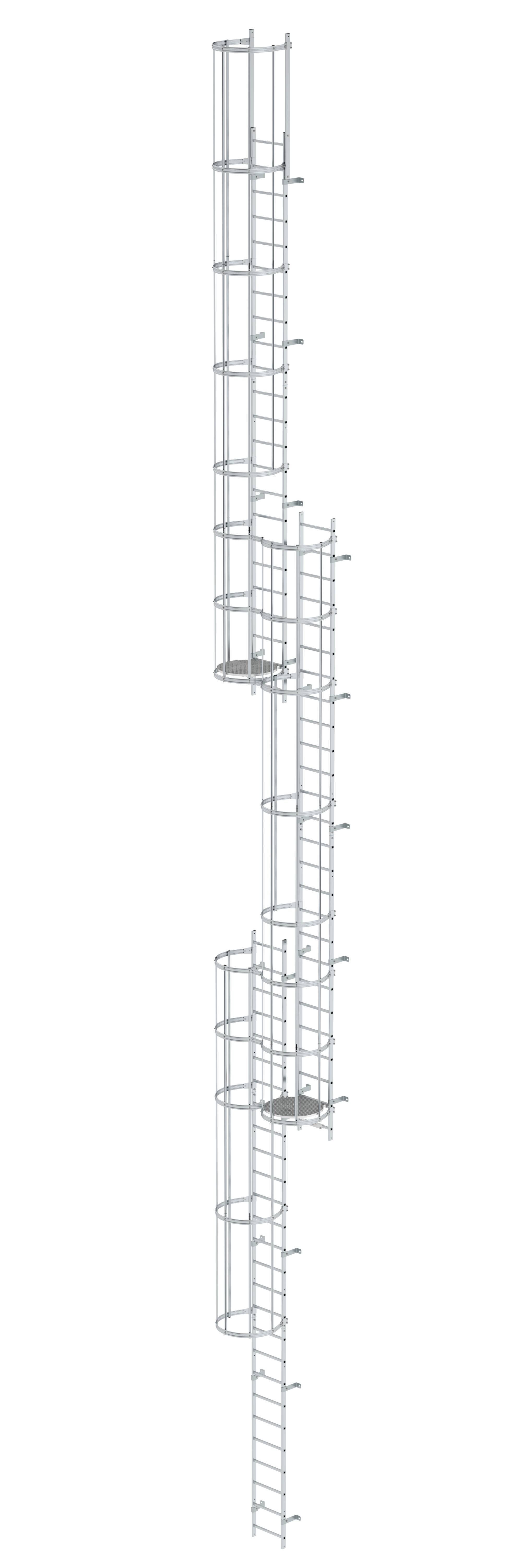 MUNK Mehrzügige Steigleiter mit Rückenschutz (Notleiter) Aluminium blank  