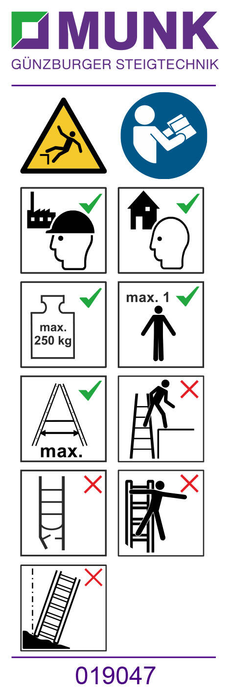 MUNK Aufkleber mit Benutzungshinweisen (Stufenleitern, Sprossenleitern)  
