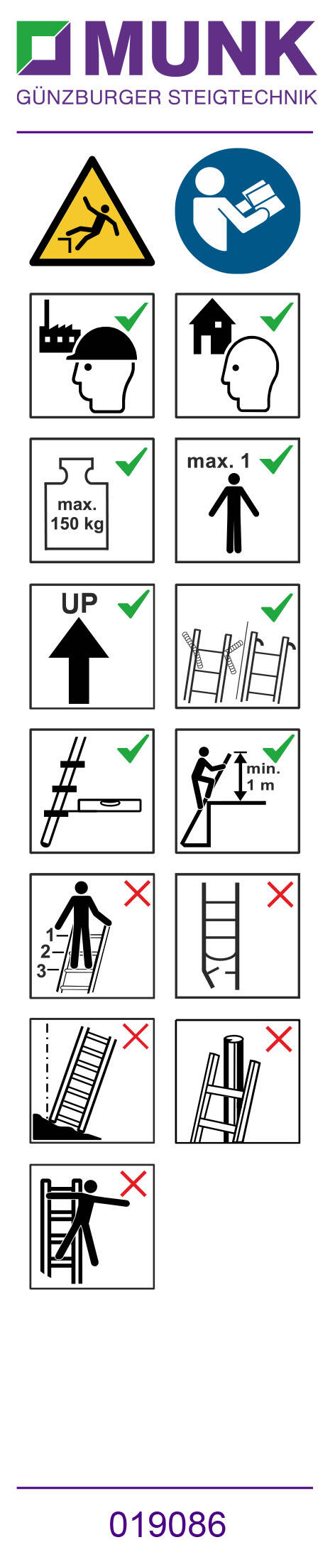 MUNK Aufkleber mit Benutzungshinweisen (Stufenleitern, Sprossenleitern)  