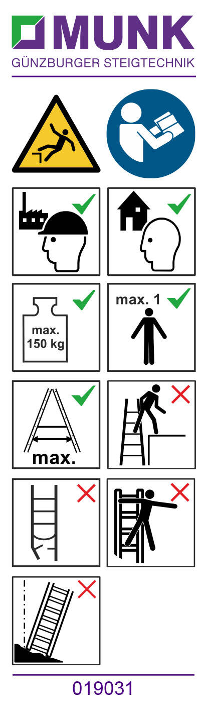 MUNZ Aufkleber mit Benutzungshinweisen (Stufenleitern, Sprossenleitern)  