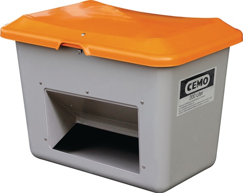 Streugutbehälter L890 x B600 x H640 mm 200l GFK grau/orange m.Entnahmeöffnung